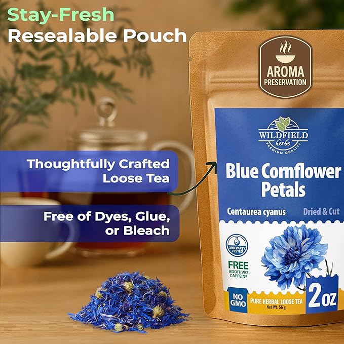 2 oz. Dried Blue Cornflower Flower Blossom (Centaurea Cyanus) - 56g Blue Corn Flower Herb Tea Petals Bulk Herbal Tea