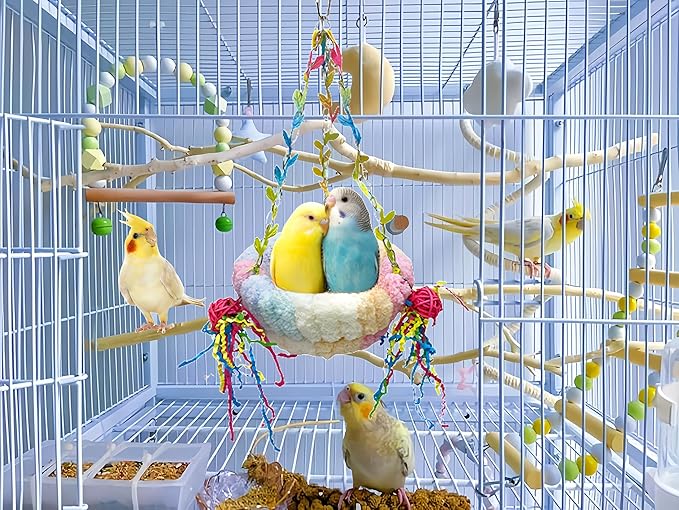 Bird Nest for Cage Bird Breeding Bed Cockatiel Snuggle Nest Parakeet Swing Bed Bird Hanging Hammock Parrot Sleeping Hut for Conure, Budgie, Lovebird, Finch, Small Pets-Pink, Large Size