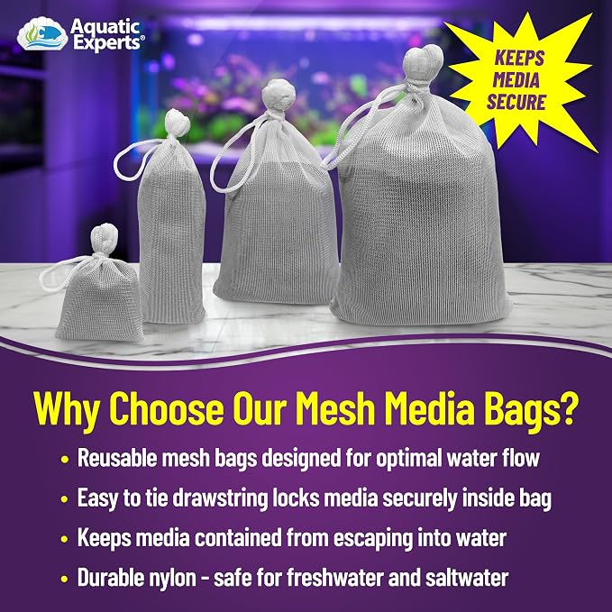 Aquatic Experts Fine Aquarium Media Bag, Durable Drawstring Bags for Fish Tank Filters, 450 Micron Mesh, (Fine, 5" x 9" - 4 Pack)