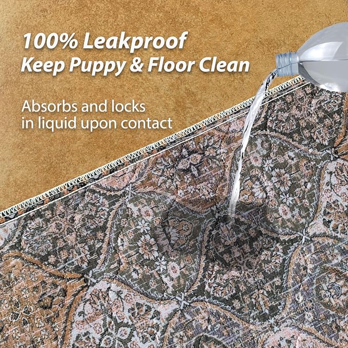 nunubaby Washable Pee Pads for Dogs, Stylish, Non-Slip and Leak-Proof Pee Pads. Reusable Potty Pads for Dogs for Crates and Floors.(Brown/Multi,36" x72" )