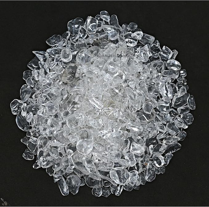 Amazing Gemstone Clear Quartz Crystal Chips and Rocks - Aquarium Gravel Bulk, Small Tumbled Stones and Tiny Crystals for Fish Tank Decoration (Natural AAA Grade Gemstones)