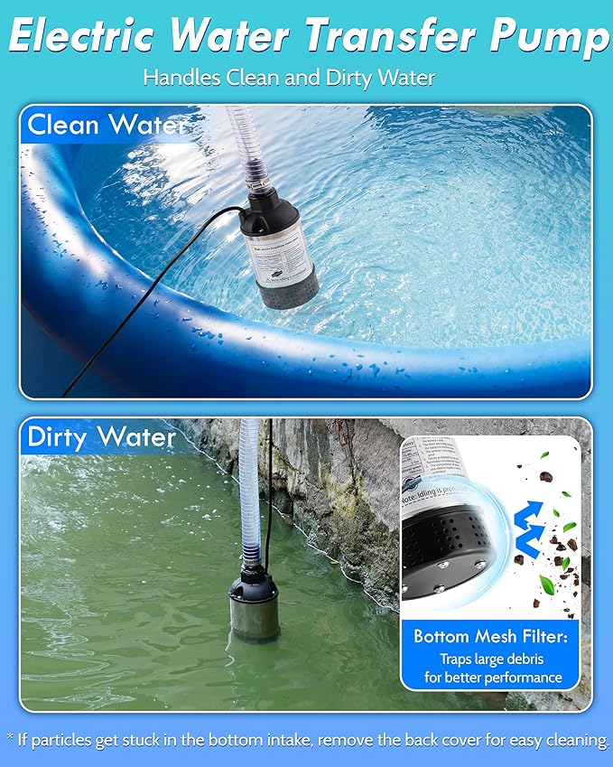 Cordless Submersible Water Transfer Pump, 1100GPH Battery Powered Sump Pump for Hot Tub, Portable Submersible Utility Pump for Camping, Rain Barrel, Includes 21V Battery, Charger and Adapter