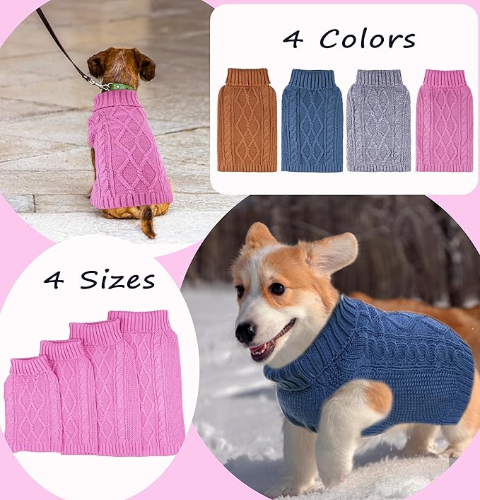 Yorkie Dog Clothes - Thick Warm Puppy Sweater Turtleneck for Small Dogs & Chihuahua Winter Pet Clothes - Brown, S