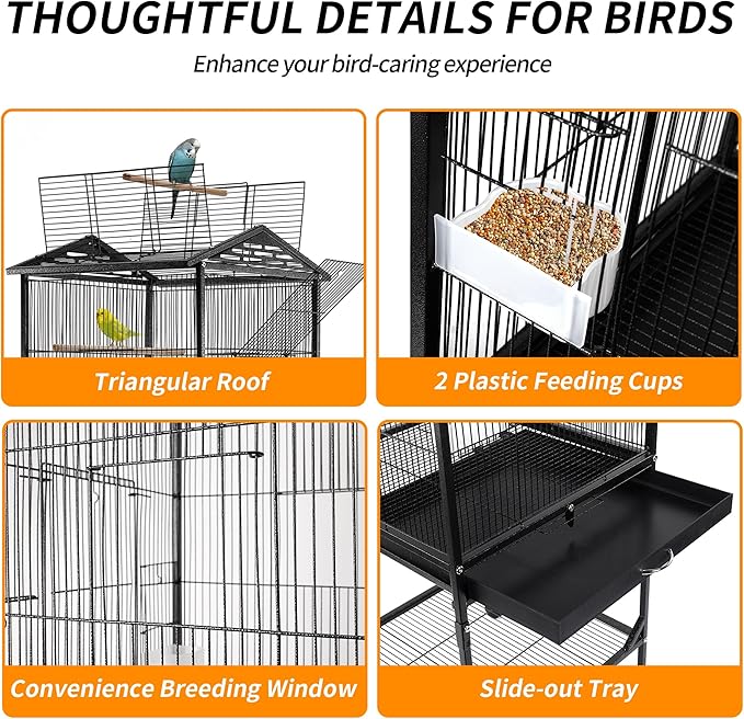 WeGear Bird Cage 47 inch Wrought Iron Parakeets Cage with Play Open Top and Rolling Stand Medium Small Bird Cage for Parrots, Budgerigars, Parakeets, Cockatiels, Lovebirds