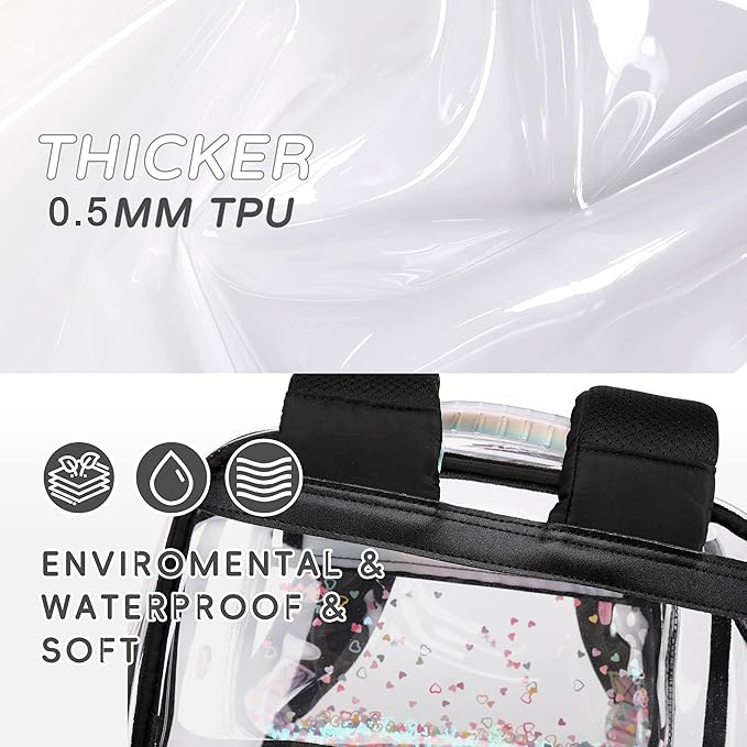 Clear Backpack for Girls,Clear Bookbag Heavy Duty Transparent Backpacks for Stadium Events, See Through Back Pack for Kindergarten Elementary Middle High School (Black)