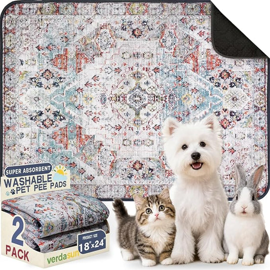 Washable Pee Pads for Dogs, Reusable Puppy Potty Training Pads, Ultra-Absorbent Thick Waterproof Leak-Proof Non-Slip Pads & Mat for Crate, Playpen, Floor, Whelping & Housebreaking , 2 Pack 18"x24"