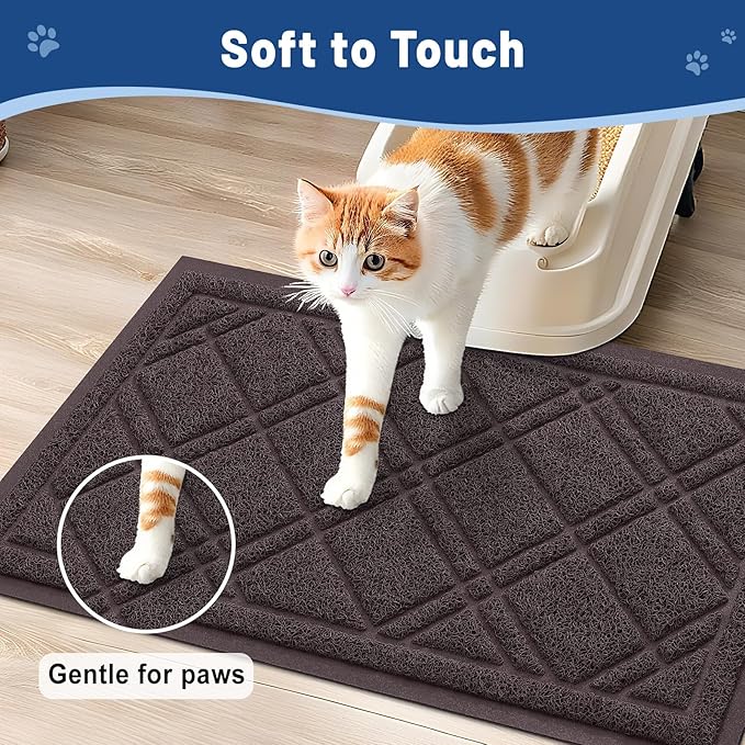 Smiry Cat Litter Box Mat 47x32, Non-Slip Water Resistant Litter Trapping Mat, Easy Clean Less Waste and Urine-Locking Cat Carpet for Indoor, Brown