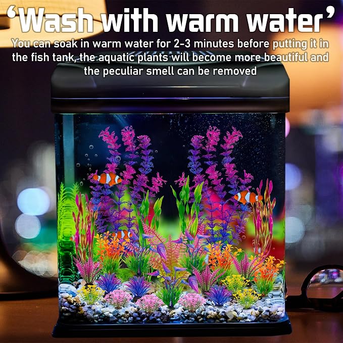 Ameliade Artificial Aquarium Plastic Plants Fish Tank Decorations, 25PCS | Large Colorful Aquarium Decor, Betta Goldfish Tank Accessories, Fish Bowl Tall Ornaments