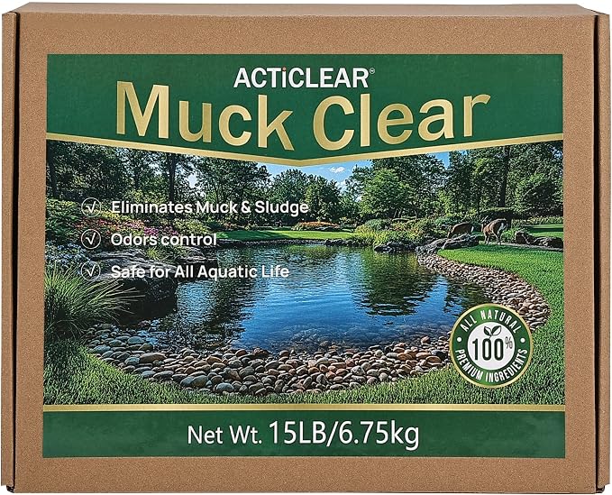 Muck Clear - 15LB Beneficial Bacteria for Ponds & Lake, Boost Enzymes, Sludge Odor Away, Outdoor Fish Pond Water Clarifier, Safe for Aquatic Life, Treats Up to 90,000 Sq Ft