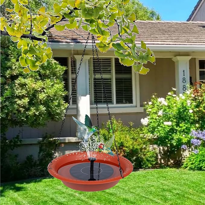 Hanging Bird Bath for Outdoors Heavy Duty, 12 inch BirdBath Bowl Only with Rust-Proof Black Chains, Hanging Bird Feeder for Garden Backyard Decor (Terracotta 1 Pack)