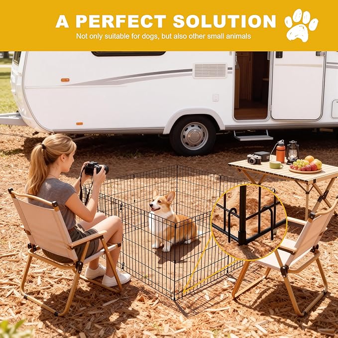 Dog Playpen, Foldable Metal Puppy Play Pen with Bottom Pad, 24x24in 8 Panels Dog Playpen with Door for Indoor Outdoor, Heavy-Duty Pet Exercise Fence for Small Medium Animals