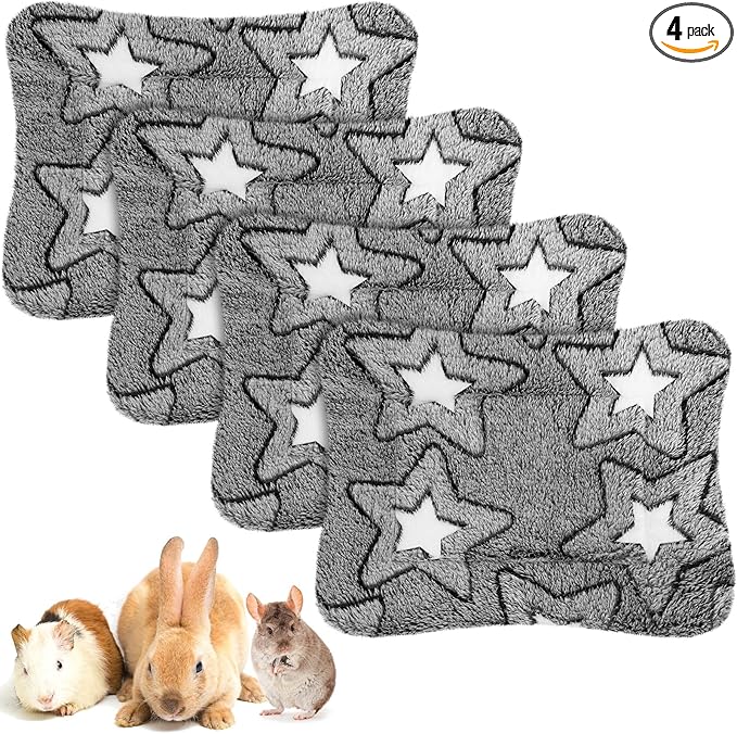 Haull 4 Pcs Waterproof Guinea Pig Bedding Guinea Pig Bed Plush Cage Liners Soft Rabbit Dog Crate Pad Cat Mat Reversible Cozy Animal Pee Pad Hamster Bunny Mat Accessory(Double Star,13 x 10 Inch)