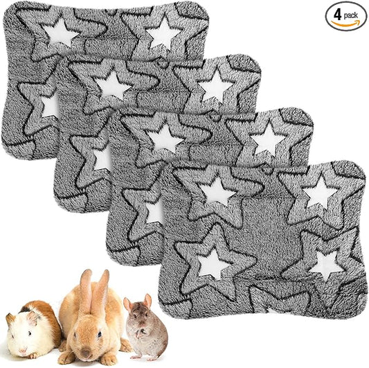 Haull 4 Pcs Waterproof Guinea Pig Bedding Guinea Pig Bed Plush Cage Liners Soft Rabbit Dog Crate Pad Cat Mat Reversible Cozy Animal Pee Pad Hamster Bunny Mat Accessory(Double Star,13 x 10 Inch)