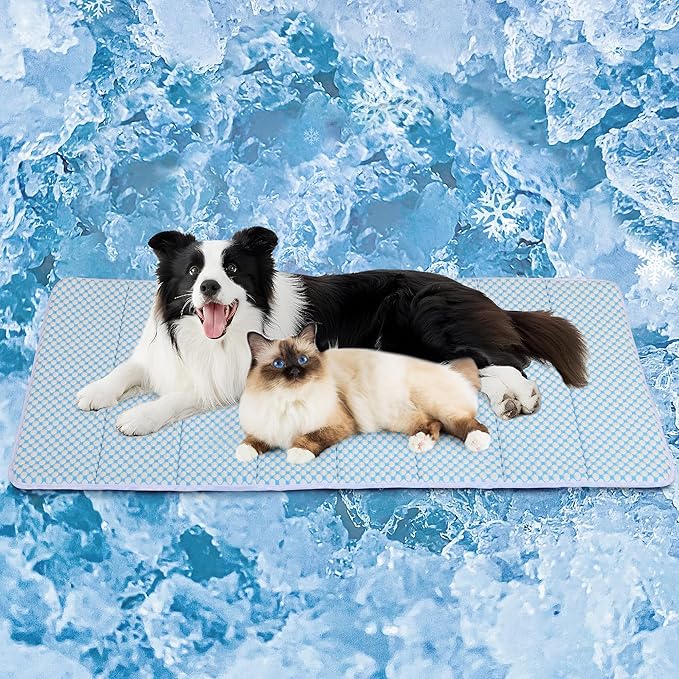 Cooling Dog Mat Q-Max>0.5 - Rapid Cooling Tech, Thin Breathable Crate Pad, Portable Washable Summer Mat, Chill Soothing Fabric - 47"x29" Extra Large Dog, Blue