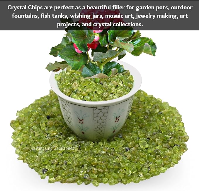 Amazing Gemstone Peridot Crystal Chips & Tiny Crystals - Aquarium Gravel Rocks for Fish Tank Decoration (Natural AAA Grade Gemstones)