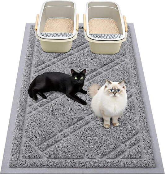 Smiry Cat Litter Box Mat 47x32, Non-Slip Water Resistant Litter Trapping Mat, Easy Clean Less Waste and Urine-Locking Cat Carpet for Indoor, Grey