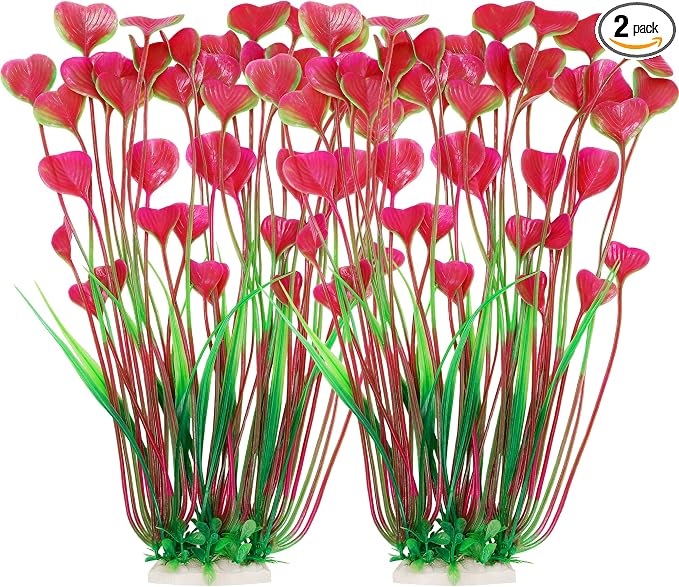 MyLifeUNIT Aquarium Plants, 2 Pack Tall Plastic Plants for Fish Tank Decorations, 15.75 Inches (Pink)