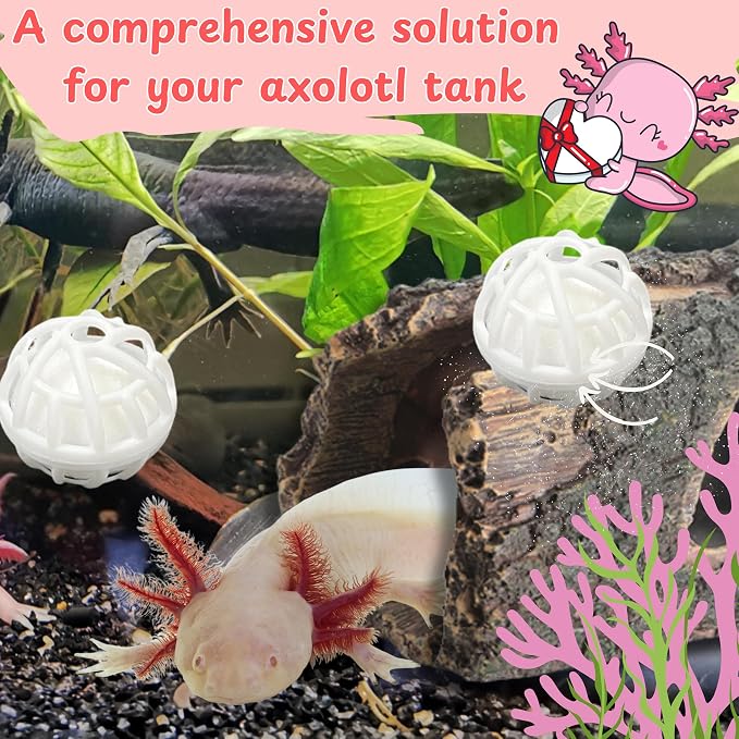 1pcs Axolotl Hides for Aquarium with 2pcs Nitrifying Ball Set, Driftwood Axolotl Cave Hideout and Aquarium Filter Balls, Fish Tank Decor, Shelter for Small Pet Frog Fish Betta (Resin Driftwood, M)