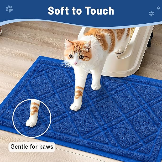 Smiry Cat Litter Box Mat 30x17, Non-Slip Water Resistant Litter Trapping Mat, Easy Clean Less Waste and Urine-Locking Cat Carpet for Indoor, Blue