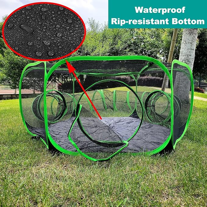 Small Animal Playpen Guinea Pig Hedgehog Cage Rabbit Cage with Fun Surround Tunnel Breathable & Transparent Pop Open Exercise Yard Fence with Top Cover Anti Escape