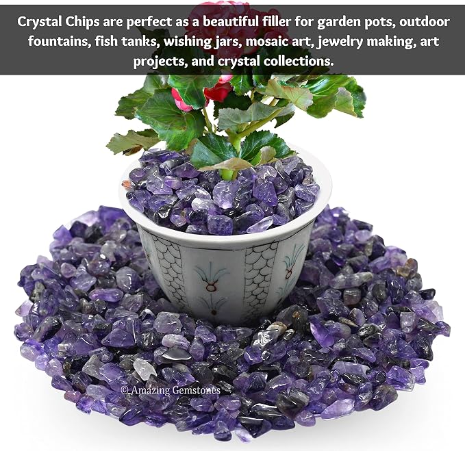 Amazing Gemstone Amethyst Crystals Aquarium Gravel Rocks for Fish Tank Decor - Certified Crystals for Spiritual Healing and Witchcraft, Garden Landscaping and Home Vase Display (1lb)