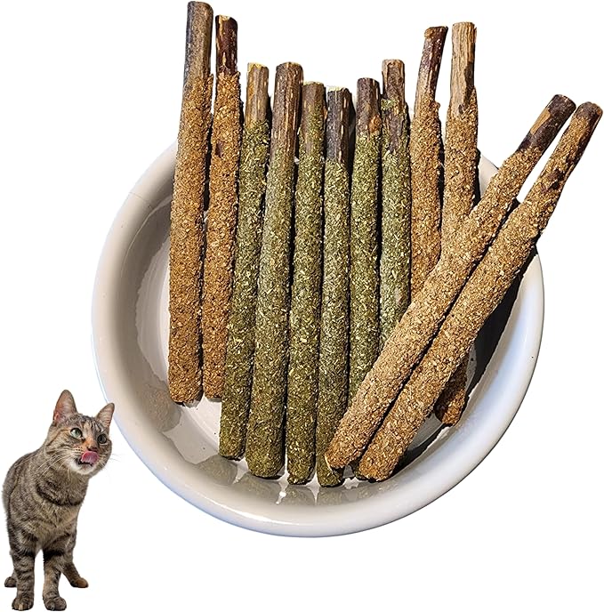 12 Pack Silvervine Sticks Cat Toy, Natural Chew Stick for Dental Care Teeth Cleaning,Matatabi Cat nip Treat Toys for Indoor Cats & Kittens Catmint Silvervine Blend Sticks