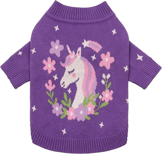 Fitwarm Adorable Unicorn Dog Sweater, Thermal Dog Winter Clothes for Small Dogs Girl, Pet Outfit, Purple, Pink, White, Small