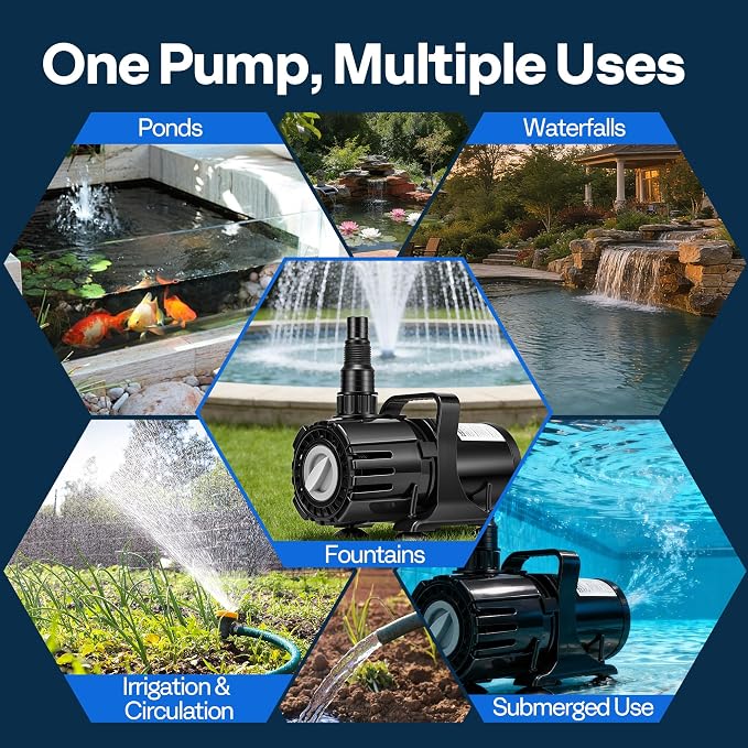 VIVOHOME 100W Pond Pump, 700-1800GPH Adjustable Flow Submersible Water Pump | Stepless Flow Control, 14ft Max Lift, 180° Seamless Adjustable Nozzle, Barrier Pump Bag, 20ft Power Cord