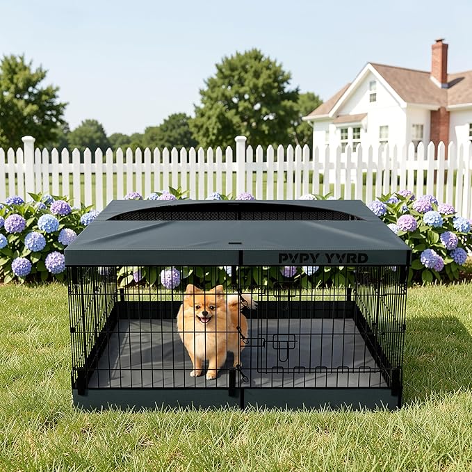 Dog Playpen with Top Cover and Bottom Pad - Foldable Metal Puppy Play Pen,24x24in 8 Panels Dog Playpen with Door for Indoor Outdoor,Heavy-Duty Pet Exercise Fence for Small Medium Animals
