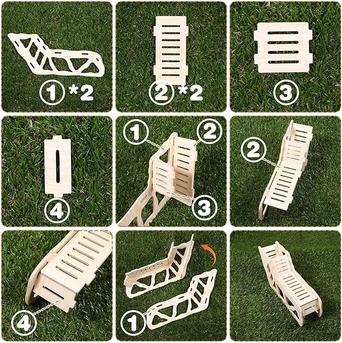Versatile Hamster Hideout and Exploration Tunnel, Wooden Hamsters House with Climbing Ladder Hamster Explorer for Gerbils Hamsters Small Pets