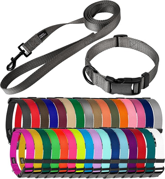 Country Brook Petz - Everyday Nylon Dog Collar and Leash - 10+ Cool Colors (1 Inch, Large, Charcoal)
