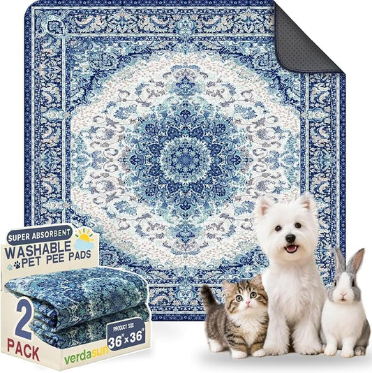 Washable Pee Pads for Dogs, Reusable Puppy Potty Training Pads, Ultra-Absorbent Thick Waterproof Leak-Proof Non-Slip Pads & Mat for Crate, Playpen, Floor, Whelping & Housebreaking , 2 Pack 36"x36"
