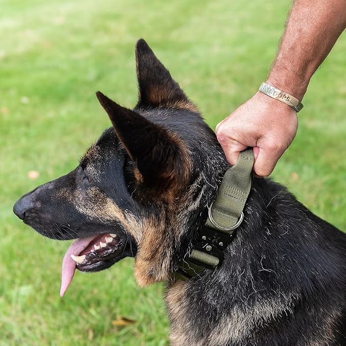 Operation Good Boy Tactical Dog Collar – Heavy Duty Military-Grade Nylon with Quick Release Buckle & Training Handle – Adjustable for Medium and Large Dogs (Green)