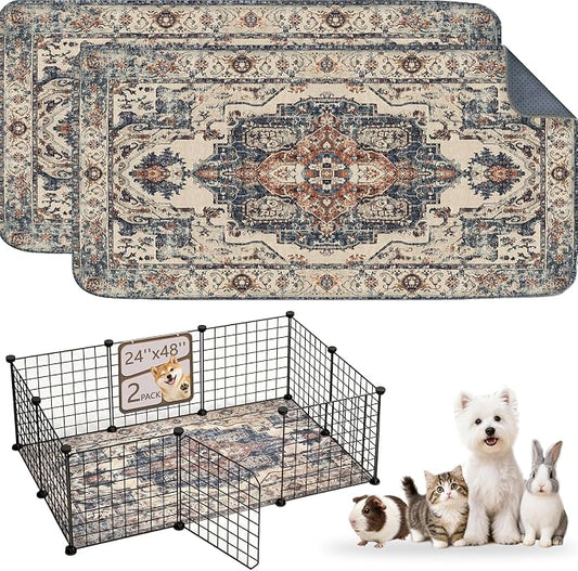 Washable Pee Pads for Dogs, Reusable Puppy Potty Training Pads, Ultra-Absorbent Thick Waterproof Leak-Proof Non-Slip Pads & Mat for Crate, Playpen, Floor, Whelping & Housebreaking , 2 Pack 24"x48"