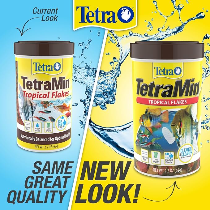 TetraMin Tropical Flakes Fish Food, 2.2 oz | Complete Daily Diet For Top-And-Mid Feeding Tropical Fish, Protein For Growth & Prebiotics for Digestion, Clear Water Formula