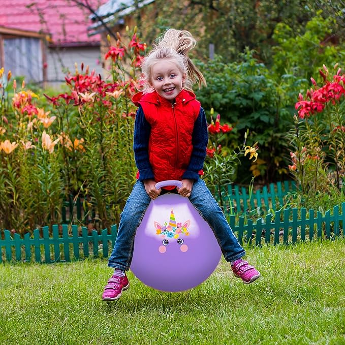Hopper Ball, Unicorn Hopping Toys for Kids, 18 Inch Bouncy Ball with Handle, Purple Inflatable Bouncing Hoppity Hop Toys for Boys and Girls Gifts