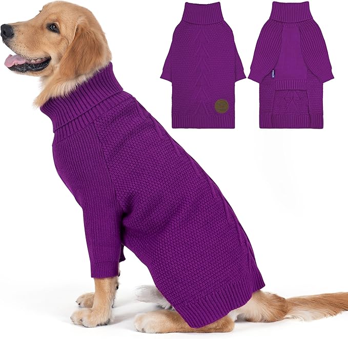 cyeollo Dog Sweater Pullover Turtleneck for Large Dogs, Classic Knitwear Fall Winter Cold Weather Dog Clothes Warm Pet Apparel Large Big Dogs Sweaters, Purple 3XL