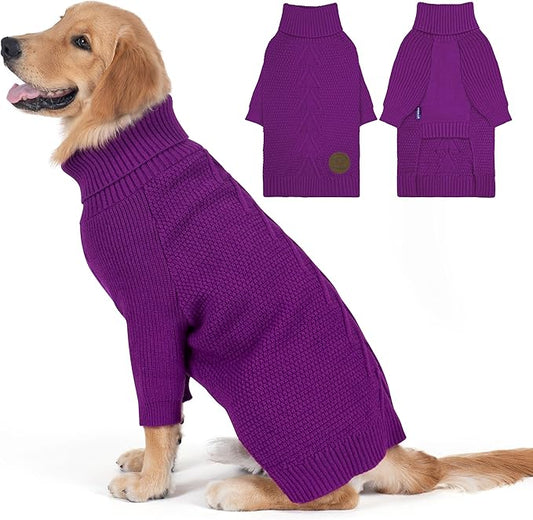cyeollo Dog Sweater Pullover Turtleneck for Large Dogs, Classic Knitwear Fall Winter Cold Weather Dog Clothes Warm Pet Apparel Large Big Dogs Sweaters, Purple 3XL