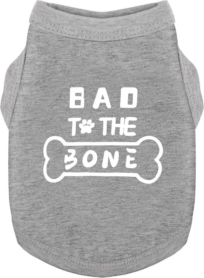 Discover Cozy Cotton Canine Wear: Soft, Lightweight, and Breathable Dog Shirt Vest with Eye-Catching Graphics(Bad to The Bone), Keeping Your Furry Friend Warm and Comfy! Grey S