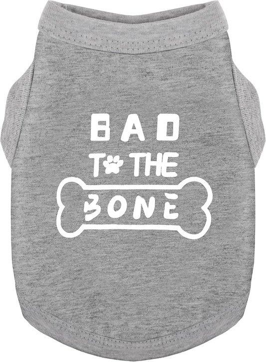 Discover Cozy Cotton Canine Wear: Soft, Lightweight, and Breathable Dog Shirt Vest with Eye-Catching Graphics(Bad to The Bone), Keeping Your Furry Friend Warm and Comfy! Grey S