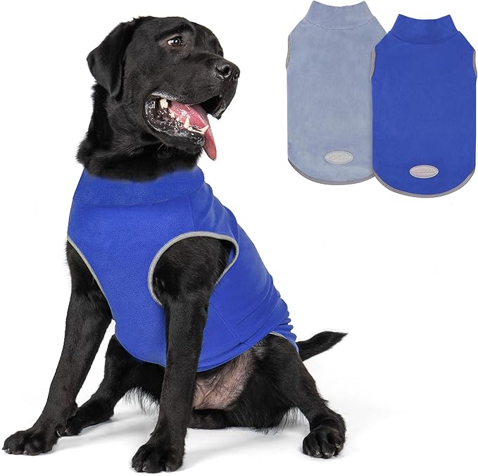 cyeollo 2 Pack Fleece Dog Sweater Pullover Pet Sweatshirt Reflective Lightweight Dog Clothes Sweaters for Large Dogs Boy Girl Pet Apparel, Blue & Mist Blue XXXL