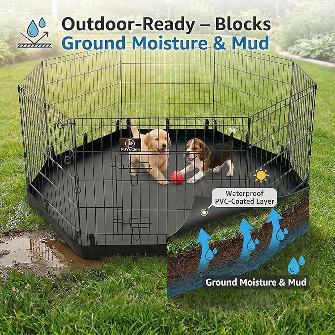 PJYuCien Octagonal Playpen Bottom Pad for 24" Side Metal Pet Pen, Waterproof 600D Oxford with Raised Edges & Snap Hooks, Washable for Puppy Small Animals, Black