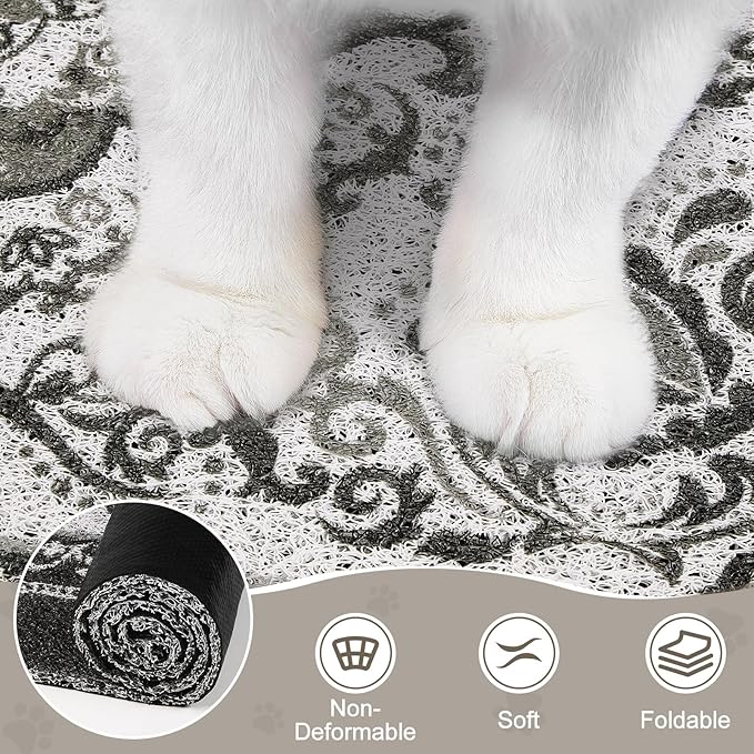 Unicorn Catcher Cat Litter Mat 24" x 15" Non-Slip Litter Box Mat Washable Litter Catcher Mat for Litter Box Indoor Food Mat Supplies Essentials, Black