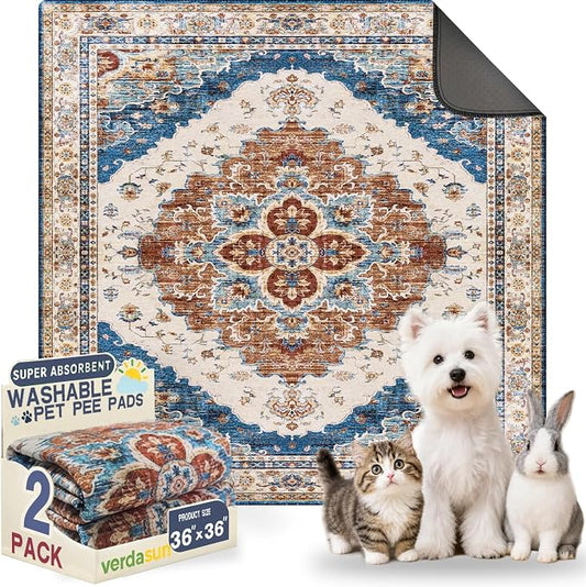 Washable Pee Pads for Dogs, Reusable Puppy Potty Training Pads, Ultra-Absorbent Thick Waterproof Leak-Proof Non-Slip Pads & Mat for Crate, Playpen, Floor, Whelping & Housebreaking , 2 Pack 36"x36"