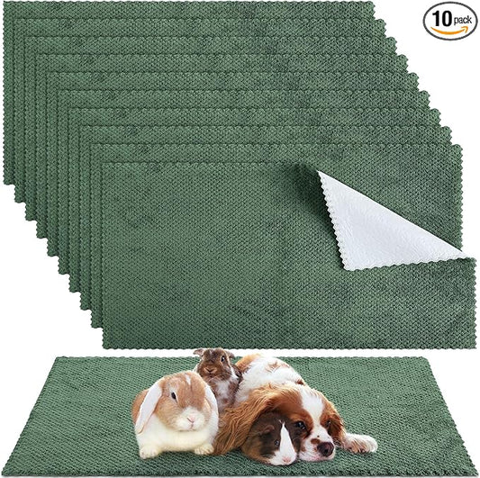 VitalCozy 10 Pcs Guinea Pig Cage Liners Washable Rat Bedding for Guinea Pigs Controlling Absorbent Waterproof Pee Pads Blanket for Rabbits Hamster Small Animal Chinchilla(Grid,14x28 Inch,Dark Green)
