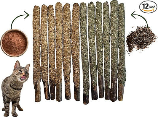 12 Pack Silvervine Sticks Cat Toy, Natural Chew Stick for Dental Care Teeth Cleaning,Matatabi Cat nip Treat Toys for Indoor Cats & Kittens Catmint Silvervine Blend Sticks