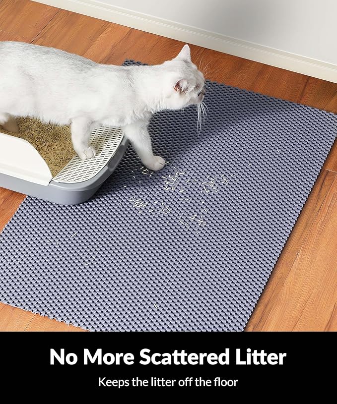 Cooyes Cat Litter Mat - Cut to Fit Any Place, 47"x35" Extra Large Litter Trapping Mat for Litter Box, Easy to Clean, Waterproof & Non-Slip Kitty Pad, Scatter Control to Protect The Floor (Grey)