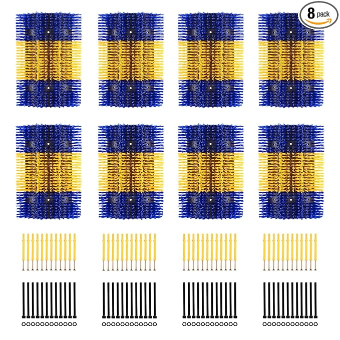 Extra Large Size Livestock Scratching Brush, Upgraded Horse/Goat/Cow/Cattle Scratcher Brush for Grooming, Itch Relief Horse Scratcher Brushes Kit with Two Sets of Mounting Screws(8-Pack,Yellow)