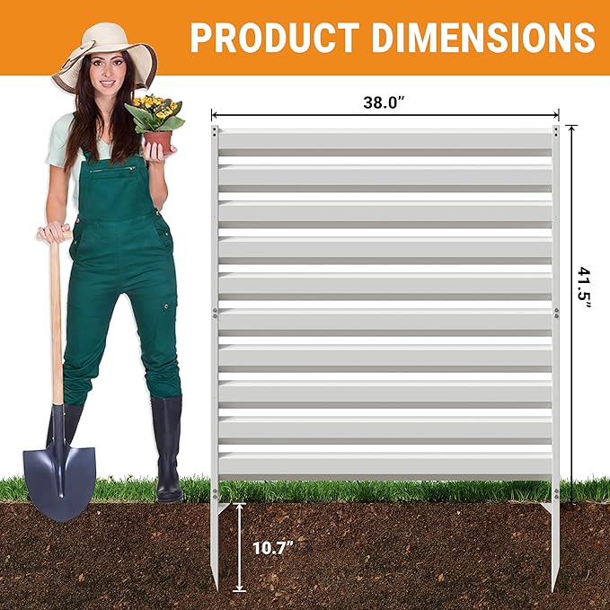 CJF Outdoor Privacy Screens, 42" H x 38" W Metal Air Conditioner Fence Panels, Pool Equipment Enclosure, Trash Can Screens Fence Kit for Outside Backyard Patio(Withe/1-Panel)