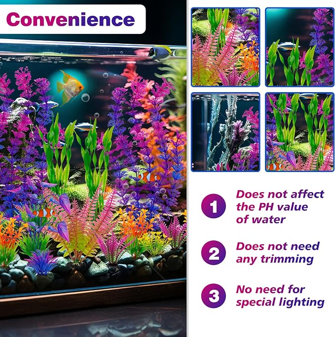 Ameliade Artificial Aquarium Plastic Plants Fish Tank Decorations, 25PCS | Large Colorful Aquarium Decor, Betta Goldfish Tank Accessories, Fish Bowl Tall Ornaments